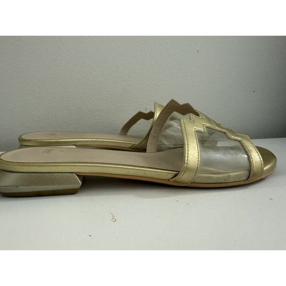 Zara Traslucident Gold Flat Slide Sandals Women's Size 37 - Picture 5 of 12